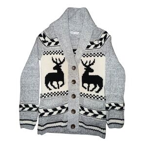 Woman's M Elk Deer‎ Cottagecore Cowichan Cardigan Knit Sweater Aztec